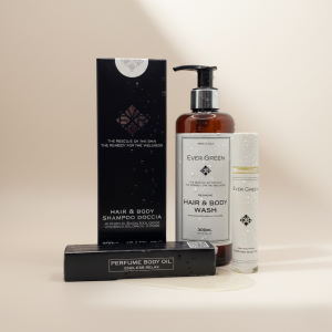 Shampoo Doccia 300ml + Olio Profumato per il Corpo 15ml Vero EverGreen VIP in Confezione Regalo